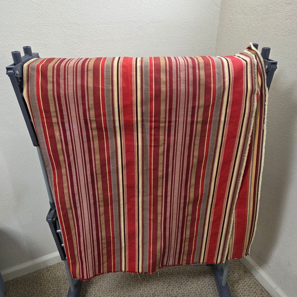 Red Burgundy Gold Striped Upholstery Fabric Remnant 58 x 51 Textured Woven